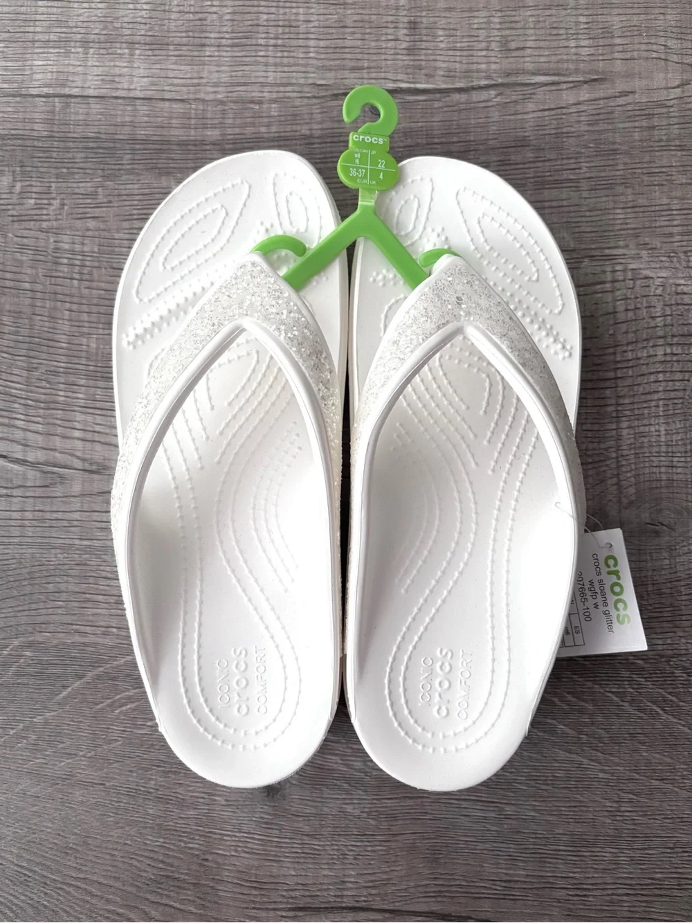 Crocs White Glitter Platform Flip Flop Sandals NWT